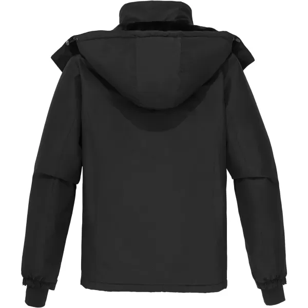 CAMEL CROWN Mens Mountain Snow Waterproof Ski Jacket Detachable Hood Windproof Fleece Parka Rain Jacket Winter CoatBlack