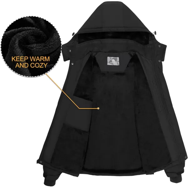 CAMEL CROWN Mens Mountain Snow Waterproof Ski Jacket Detachable Hood Windproof Fleece Parka Rain Jacket Winter CoatBlack