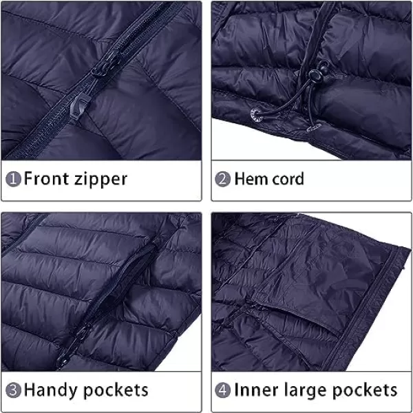 CAMEL CROWN Mens Packable Down Jacket Hooded Lightweight Puffer Insulated Coat for Travel Outdoor HikingDark Blue New