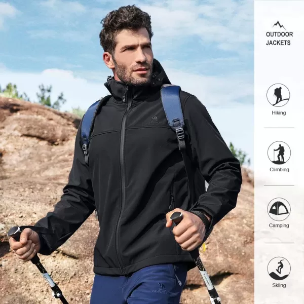 CAMEL CROWN Mens Softshell Jacket Fleece Lined Waterproof Windproof Lightweight Outerwear Full Zip Hiking Work TravelBlack1