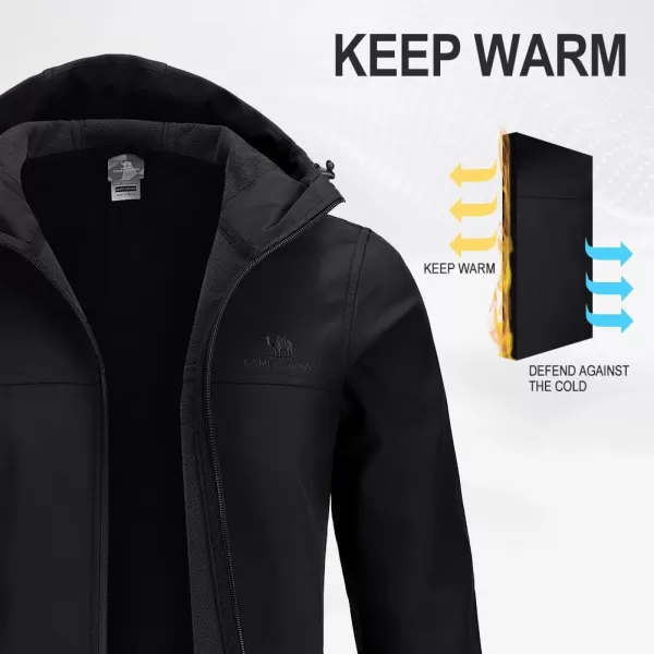 CAMEL CROWN Mens Softshell Jacket Fleece Lined Waterproof Windproof Lightweight Outerwear Full Zip Hiking Work TravelBlack1