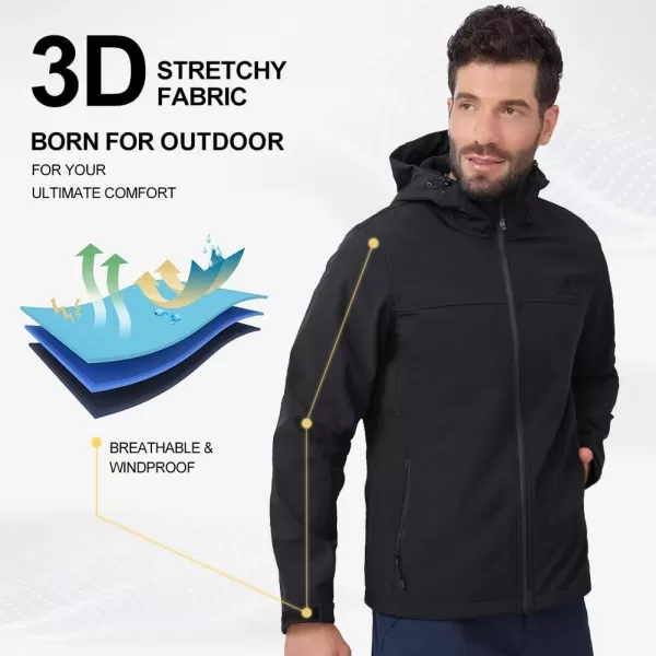 CAMEL CROWN Mens Softshell Jacket Fleece Lined Waterproof Windproof Lightweight Outerwear Full Zip Hiking Work TravelBlack1