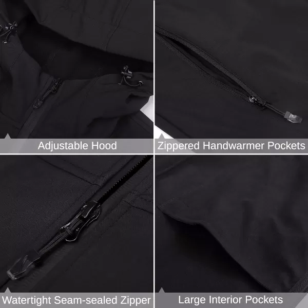 CAMEL CROWN Mens Softshell Jacket Fleece Lined Waterproof Windproof Lightweight Outerwear Full Zip Hiking Work TravelBlack1