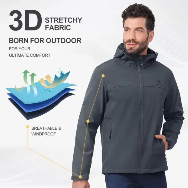 CAMEL CROWN Mens Softshell Jacket Fleece Lined Waterproof Windproof Lightweight Outerwear Full Zip Hiking Work TravelGrey 1