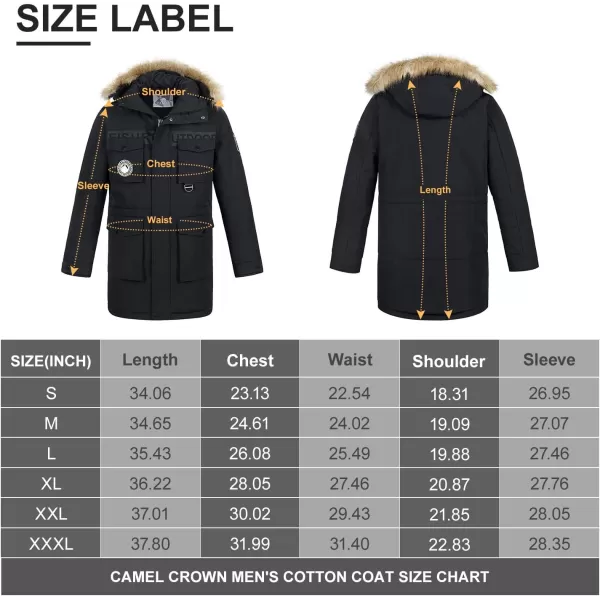 CAMEL CROWN Mens Warm Parka Thickened Hooded Insulated Jacket with Faux Fur Winter Padded Coat GreyBlack