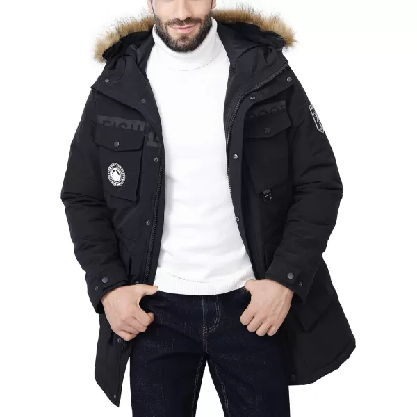 CAMEL CROWN Mens Warm Parka Thickened Hooded Insulated Jacket with Faux Fur Winter Padded Coat GreyBlack