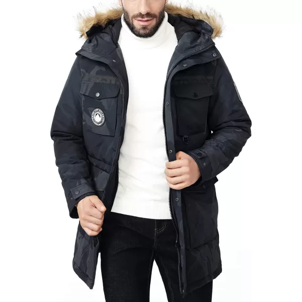 CAMEL CROWN Mens Warm Parka Thickened Hooded Insulated Jacket with Faux Fur Winter Padded Coat GreyGrey