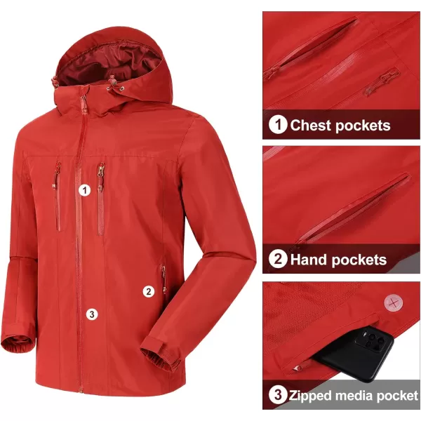 CAMEL CROWN Mens Waterproof Shell Jacket Windbreaker Hooded Rain Coat for Outdoor Hiking Climbing TravelingRed
