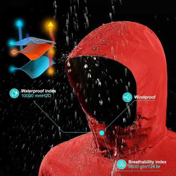 CAMEL CROWN Mens Waterproof Shell Jacket Windbreaker Hooded Rain Coat for Outdoor Hiking Climbing TravelingRed