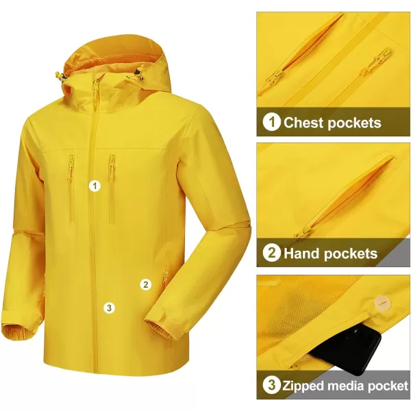 CAMEL CROWN Mens Waterproof Shell Jacket Windbreaker Hooded Rain Coat for Outdoor Hiking Climbing TravelingYellow
