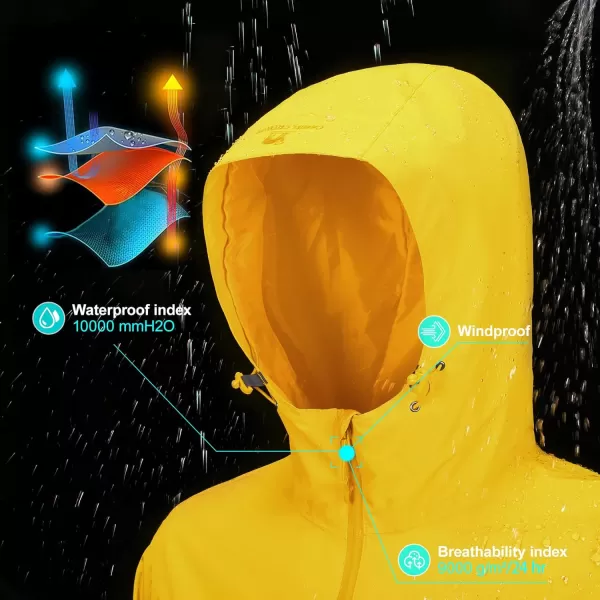 CAMEL CROWN Mens Waterproof Shell Jacket Windbreaker Hooded Rain Coat for Outdoor Hiking Climbing TravelingYellow