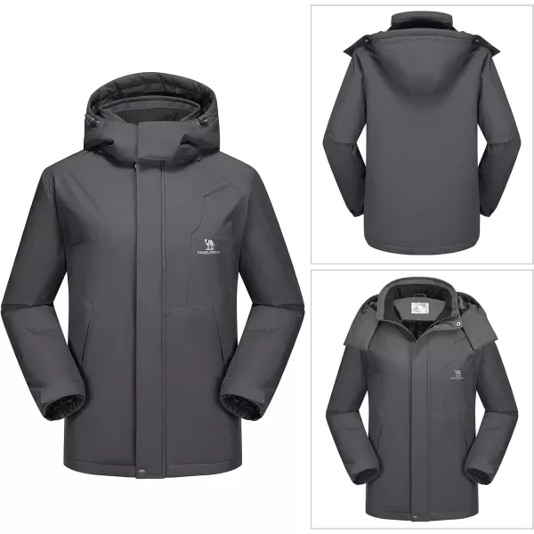 CAMEL CROWN Mens Waterproof Ski Jacket Fleece Lined Snowboarding Jackets Hooded Raincoat Warm Winter CoatDark Grey