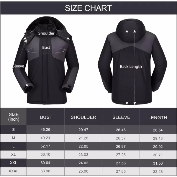 CAMEL CROWN Mens Waterproof Ski Jacket Warm Winter Snow Coat Mountain Windbreaker Hooded Raincoat Snowboarding JacketBlackGrey