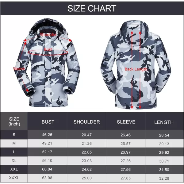 CAMEL CROWN Mens Waterproof Ski Jacket Warm Winter Snow Coat Mountain Windbreaker Hooded Raincoat Snowboarding JacketGrey Camo