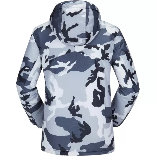 CAMEL CROWN Mens Waterproof Ski Jacket Warm Winter Snow Coat Mountain Windbreaker Hooded Raincoat Snowboarding JacketGrey Camo