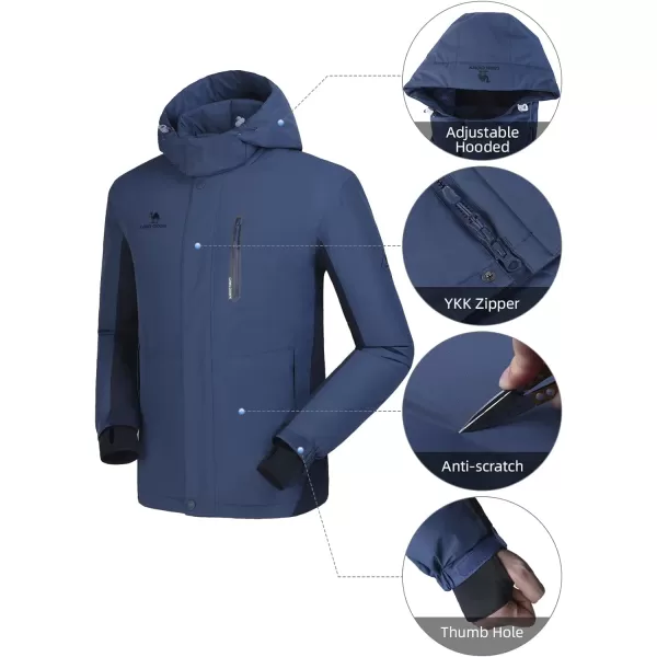 CAMEL CROWN Mens Winter Ski Jackets Warmth Coat Waterproof Detachable Hood Windproof Fleece Lined for Mountain SnowBlue