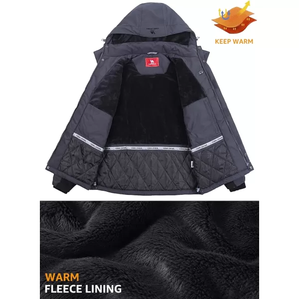 CAMEL CROWN Mens Winter Ski Jackets Warmth Coat Waterproof Detachable Hood Windproof Fleece Lined for Mountain SnowGray