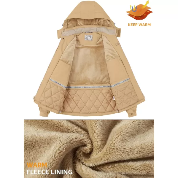 CAMEL CROWN Mens Winter Ski Jackets Warmth Coat Waterproof Detachable Hood Windproof Fleece Lined for Mountain SnowKhaki