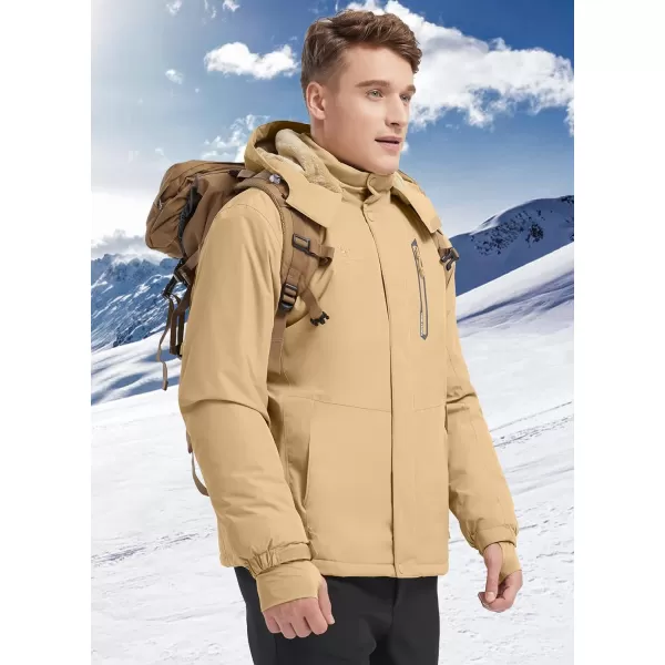 CAMEL CROWN Mens Winter Ski Jackets Warmth Coat Waterproof Detachable Hood Windproof Fleece Lined for Mountain SnowKhaki