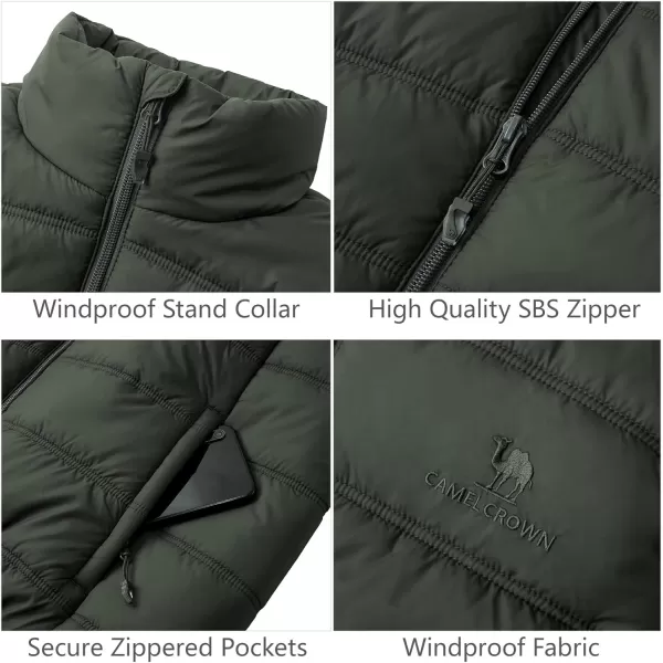 CAMEL CROWN Puffer Vest Men Quilted Winter Padded Sleeveless Jackets Gilet for Casual Work Travel OutdoorGreen