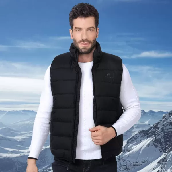 CAMEL CROWN Puffer Vest Men Quilted Winter Padded Sleeveless Jackets Gilet for Casual Work Travel OutdoorNew Black