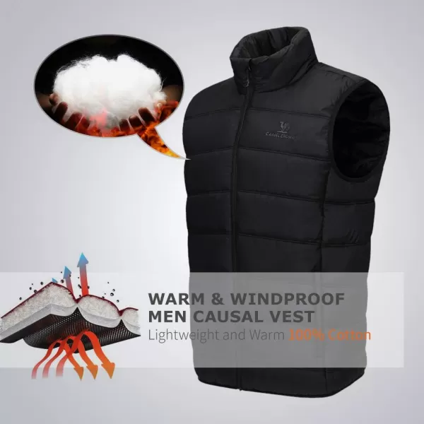 CAMEL CROWN Puffer Vest Men Quilted Winter Padded Sleeveless Jackets Gilet for Casual Work Travel OutdoorNew Black