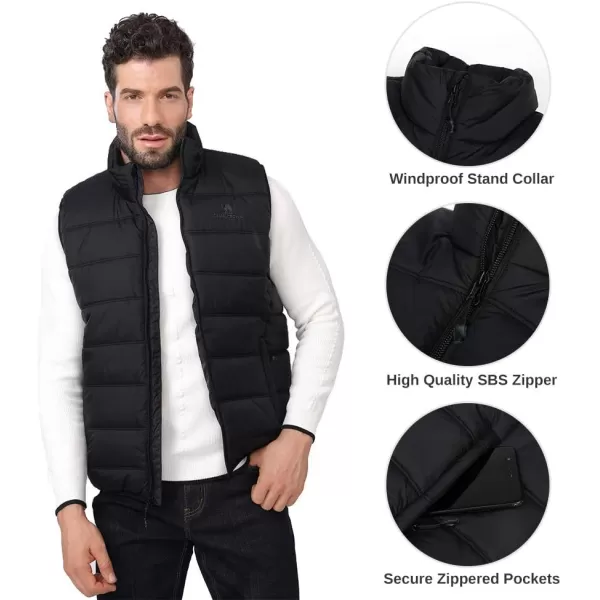 CAMEL CROWN Puffer Vest Men Quilted Winter Padded Sleeveless Jackets Gilet for Casual Work Travel OutdoorNew Black