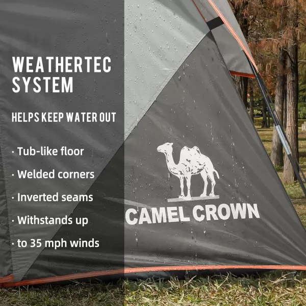 CAMEL CROWN Tents for Camping 3456 Person Tent Waterproof Easy Setup Backpacking Tents with Floor Mats Family Tent for Outdoor HikingCarbon Grey