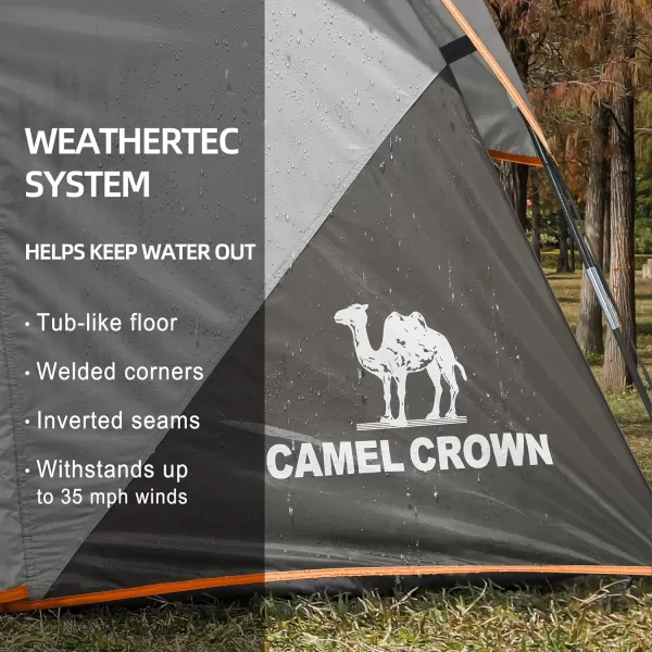 CAMEL CROWN Tents for Camping 3456 Person Tent Waterproof Easy Setup Backpacking Tents with Floor Mats Family Tent for Outdoor HikingCarbon Grey1