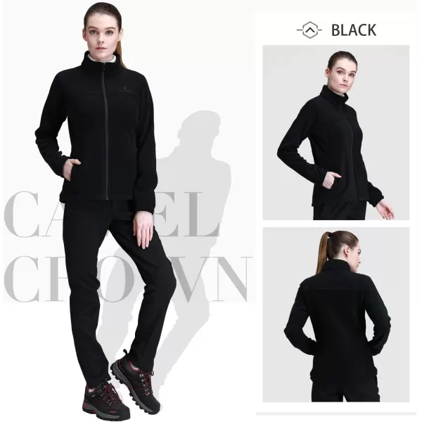 CAMEL CROWN Women Full Zip Fleece Jackets with Pockets Soft Polar Fleece Coat Jacket Sweater for Spring OutdoorBlack2