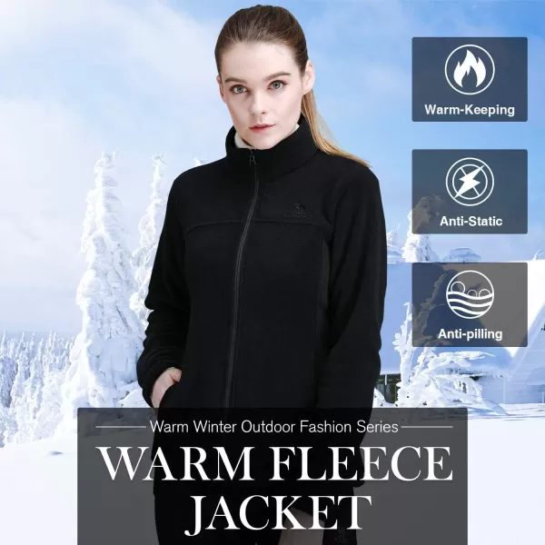 CAMEL CROWN Women Full Zip Fleece Jackets with Pockets Soft Polar Fleece Coat Jacket Sweater for Spring OutdoorBlack2