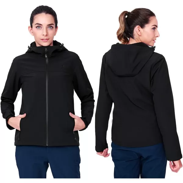 CAMEL CROWN Womens Fleece Lined Softshell Jacket Hooded Waterproof Windproof Lightweight Insulated Winbreaker Hiking CampingBlack