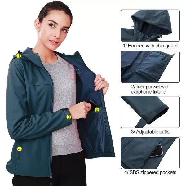 CAMEL CROWN Womens Fleece Lined Softshell Jacket Hooded Waterproof Windproof Lightweight Insulated Winbreaker Hiking CampingDeep Blue