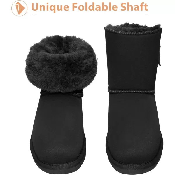 CAMEL CROWN Womens Foldable Snow Boots Warm Fur Winter Boots MidCalf Zipper House Slippers Boots Classic Mini Short Boots for OutdoorBlack68