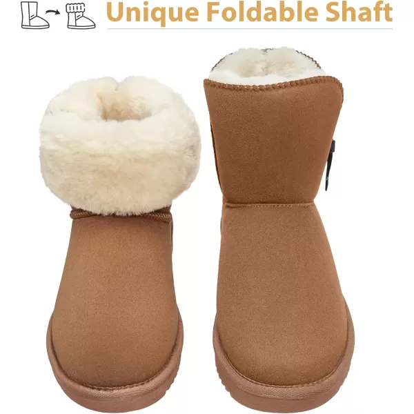 CAMEL CROWN Womens Foldable Snow Boots Warm Fur Winter Boots MidCalf Zipper House Slippers Boots Classic Mini Short Boots for OutdoorCamel07
