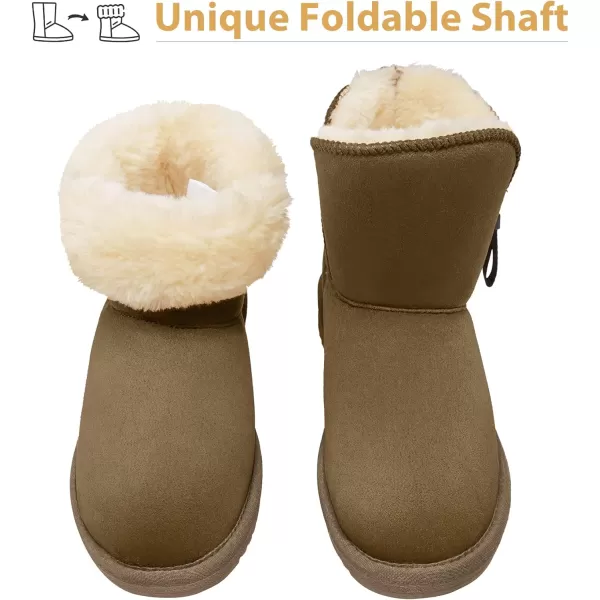 CAMEL CROWN Womens Foldable Snow Boots Warm Fur Winter Boots MidCalf Zipper House Slippers Boots Classic Mini Short Boots for OutdoorCoffee