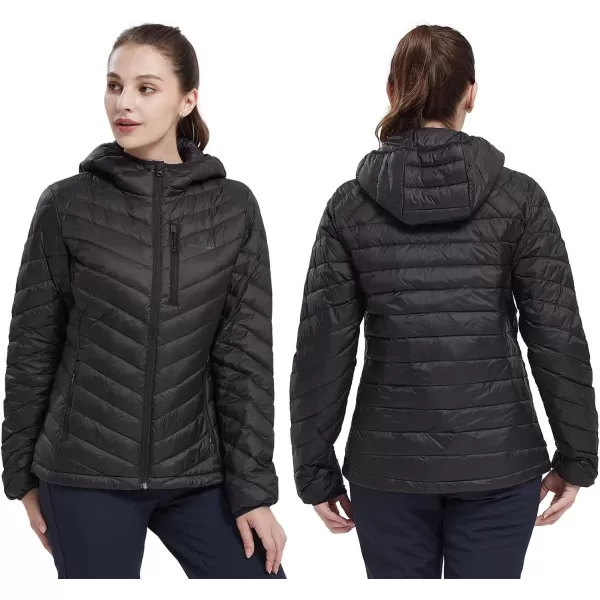 CAMEL CROWN Womens Hooded Down Jackets Quilted Lightweight Puffer Coat Packable Jacket Outerwear With Chest PocketBlack