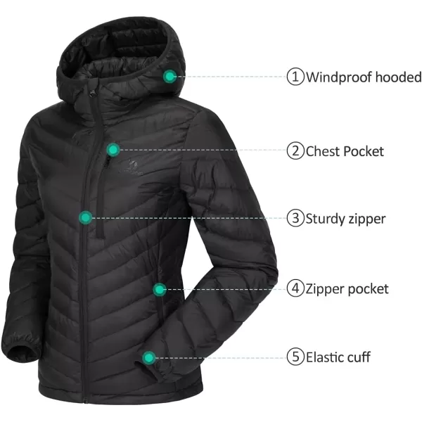 CAMEL CROWN Womens Hooded Down Jackets Quilted Lightweight Puffer Coat Packable Jacket Outerwear With Chest PocketBlack