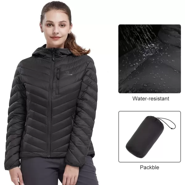 CAMEL CROWN Womens Hooded Down Jackets Quilted Lightweight Puffer Coat Packable Jacket Outerwear With Chest PocketBlack