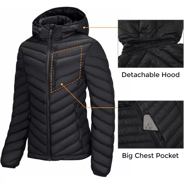 CAMEL CROWN Womens Hooded Down Jackets Quilted Lightweight Puffer Coat Packable Jacket Outerwear With Chest PocketBlackdetachable Hood