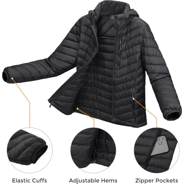 CAMEL CROWN Womens Hooded Down Jackets Quilted Lightweight Puffer Coat Packable Jacket Outerwear With Chest PocketBlackdetachable Hood