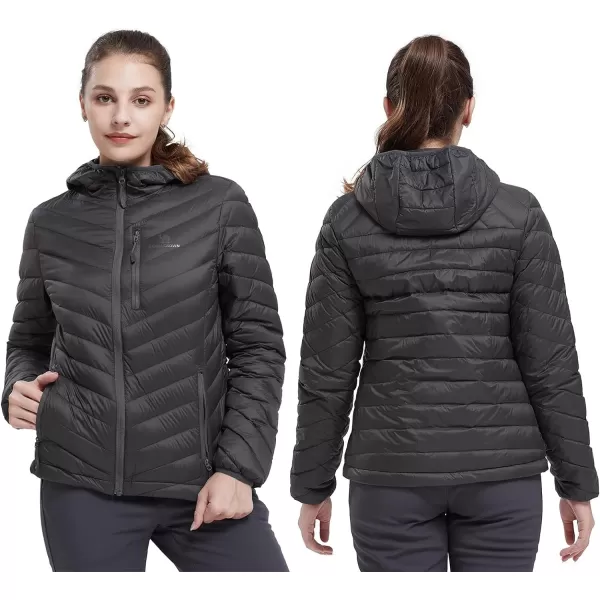 CAMEL CROWN Womens Hooded Down Jackets Quilted Lightweight Puffer Coat Packable Jacket Outerwear With Chest PocketDark Gray