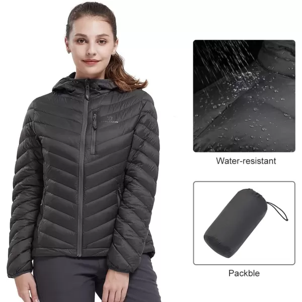 CAMEL CROWN Womens Hooded Down Jackets Quilted Lightweight Puffer Coat Packable Jacket Outerwear With Chest PocketDark Gray