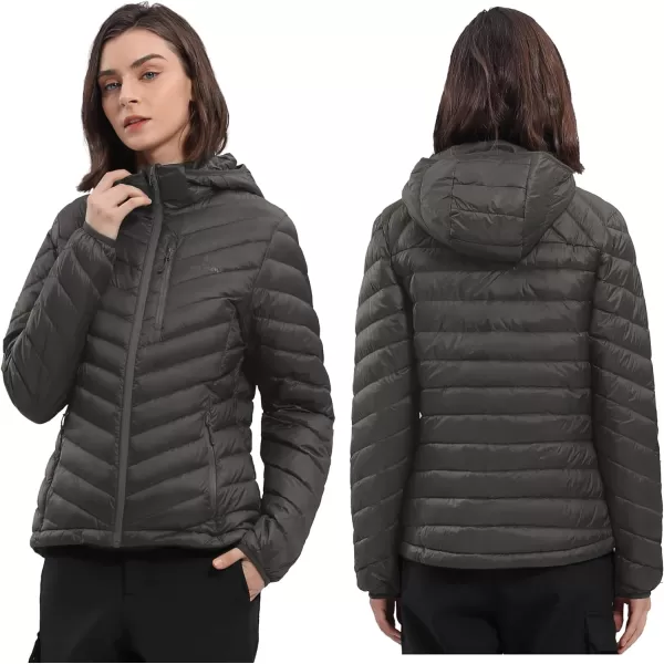 CAMEL CROWN Womens Hooded Down Jackets Quilted Lightweight Puffer Coat Packable Jacket Outerwear With Chest PocketGraydetachable Hood