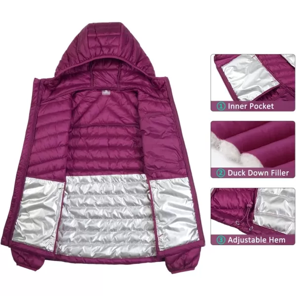 CAMEL CROWN Womens Hooded Down Jackets Quilted Lightweight Puffer Coat Packable Jacket Outerwear With Chest PocketPurple