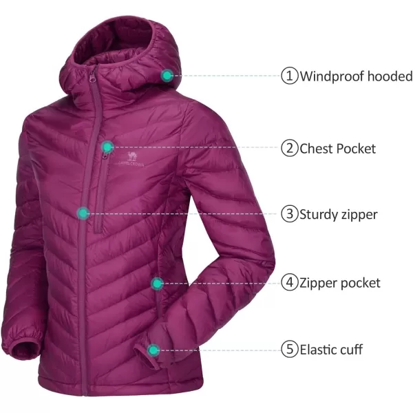 CAMEL CROWN Womens Hooded Down Jackets Quilted Lightweight Puffer Coat Packable Jacket Outerwear With Chest PocketPurple