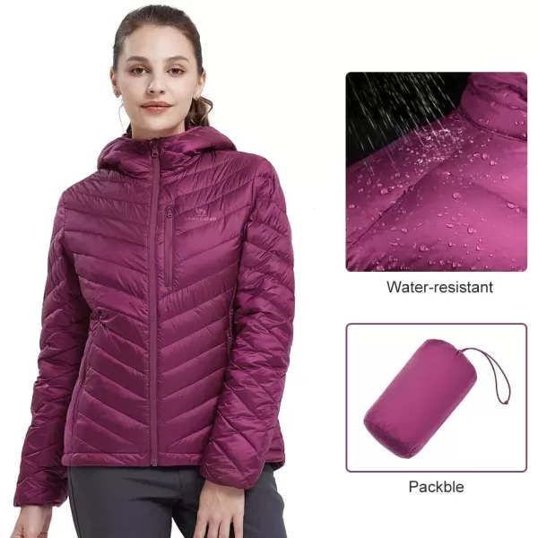 CAMEL CROWN Womens Hooded Down Jackets Quilted Lightweight Puffer Coat Packable Jacket Outerwear With Chest PocketPurple