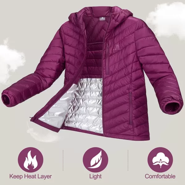 CAMEL CROWN Womens Hooded Down Jackets Quilted Lightweight Puffer Coat Packable Jacket Outerwear With Chest PocketPurple