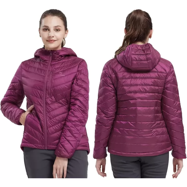 CAMEL CROWN Womens Hooded Down Jackets Quilted Lightweight Puffer Coat Packable Jacket Outerwear With Chest PocketPurple