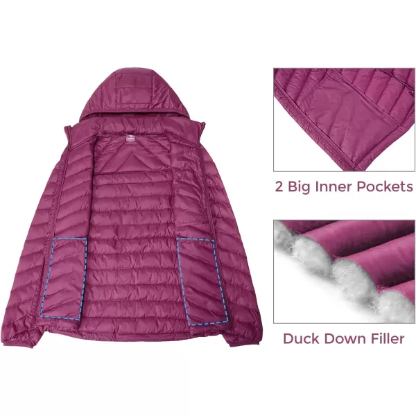 CAMEL CROWN Womens Hooded Down Jackets Quilted Lightweight Puffer Coat Packable Jacket Outerwear With Chest PocketPurpledetachable Hood